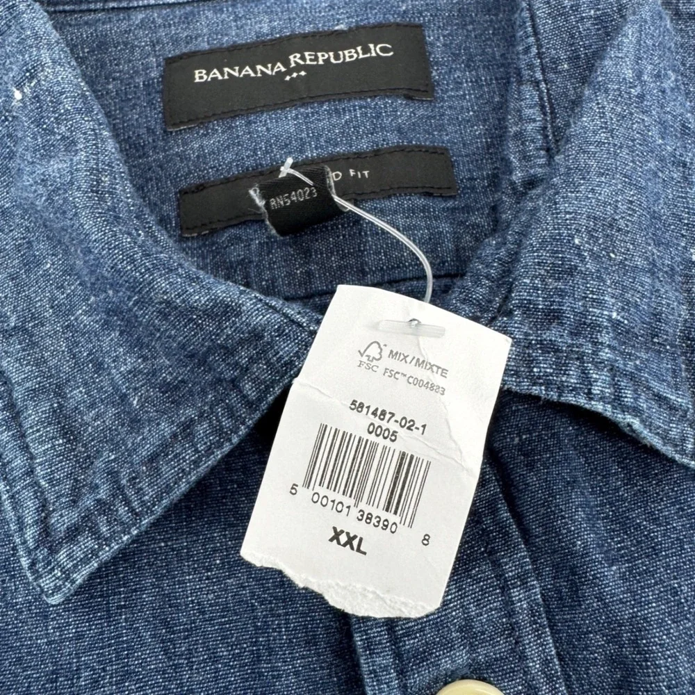 NEW Banana Republic Mens XXL Blue Denim Chambray Standard Fit Utility Shirt